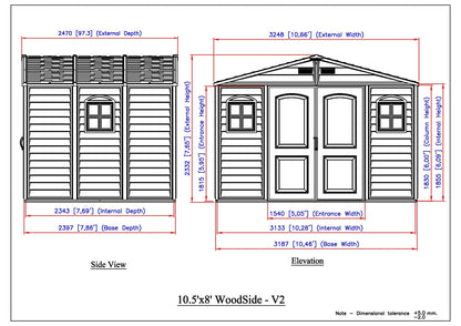 Duramax Woodside Plus - 10ft x 8ft Plastic Garden Shed in Grey