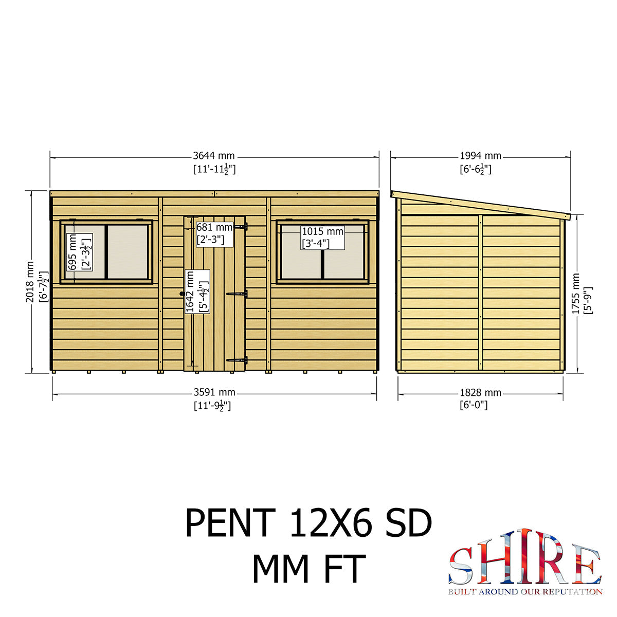Shire Pent 12ft x 6ft Shiplap Shed NEW