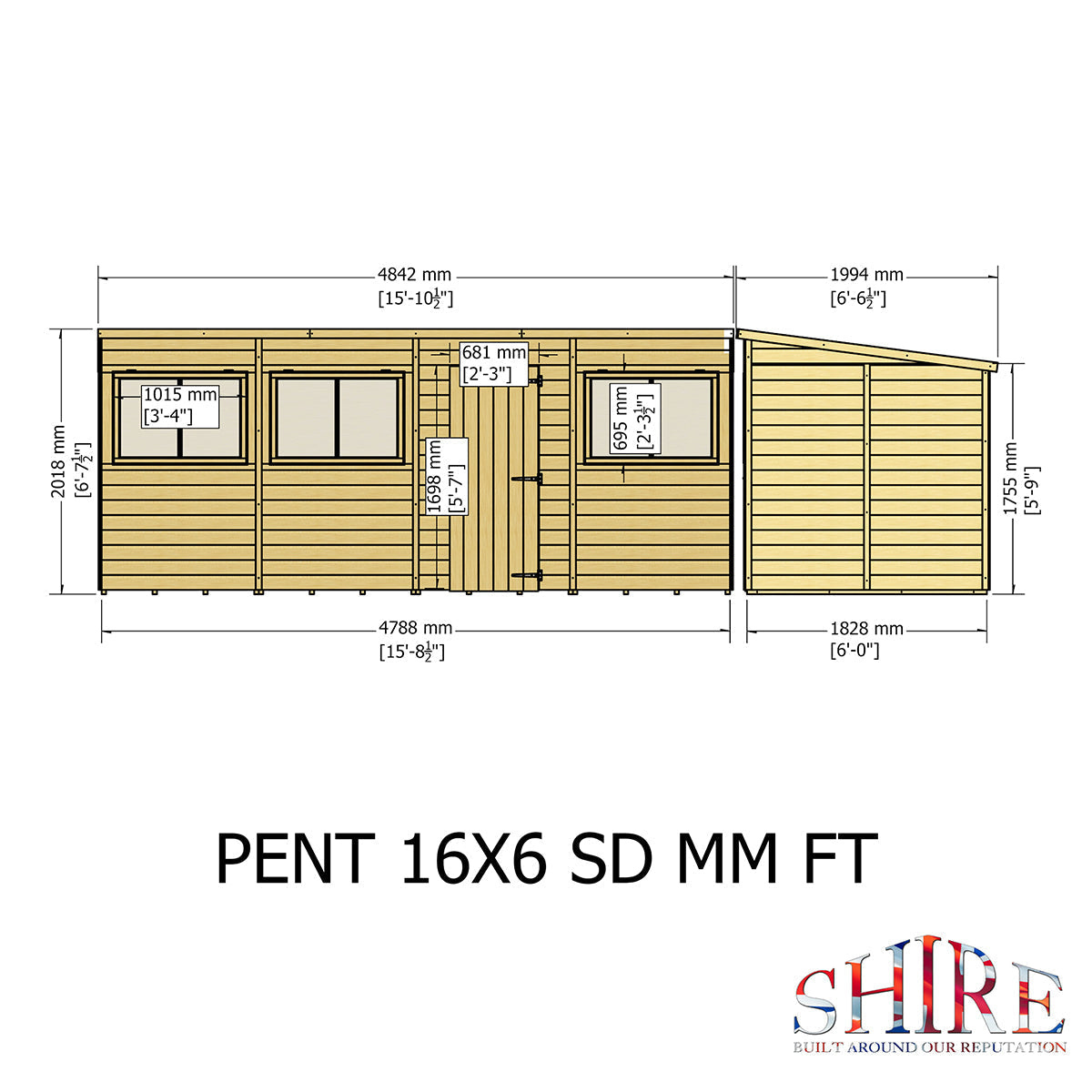 Shire Pent 16ft x 6ft Shiplap Shed NEW
