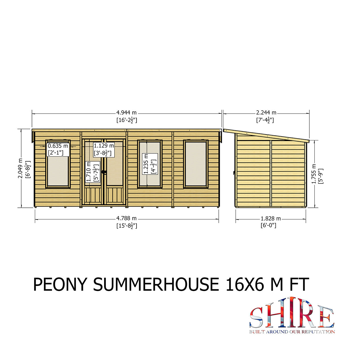Shire Peony 16ft x 6ft Pent Summerhouse