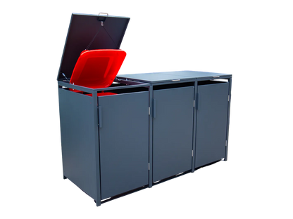 Anthracite Grey Solid Panel Wheelie Bin Storage - Triple Bin Store