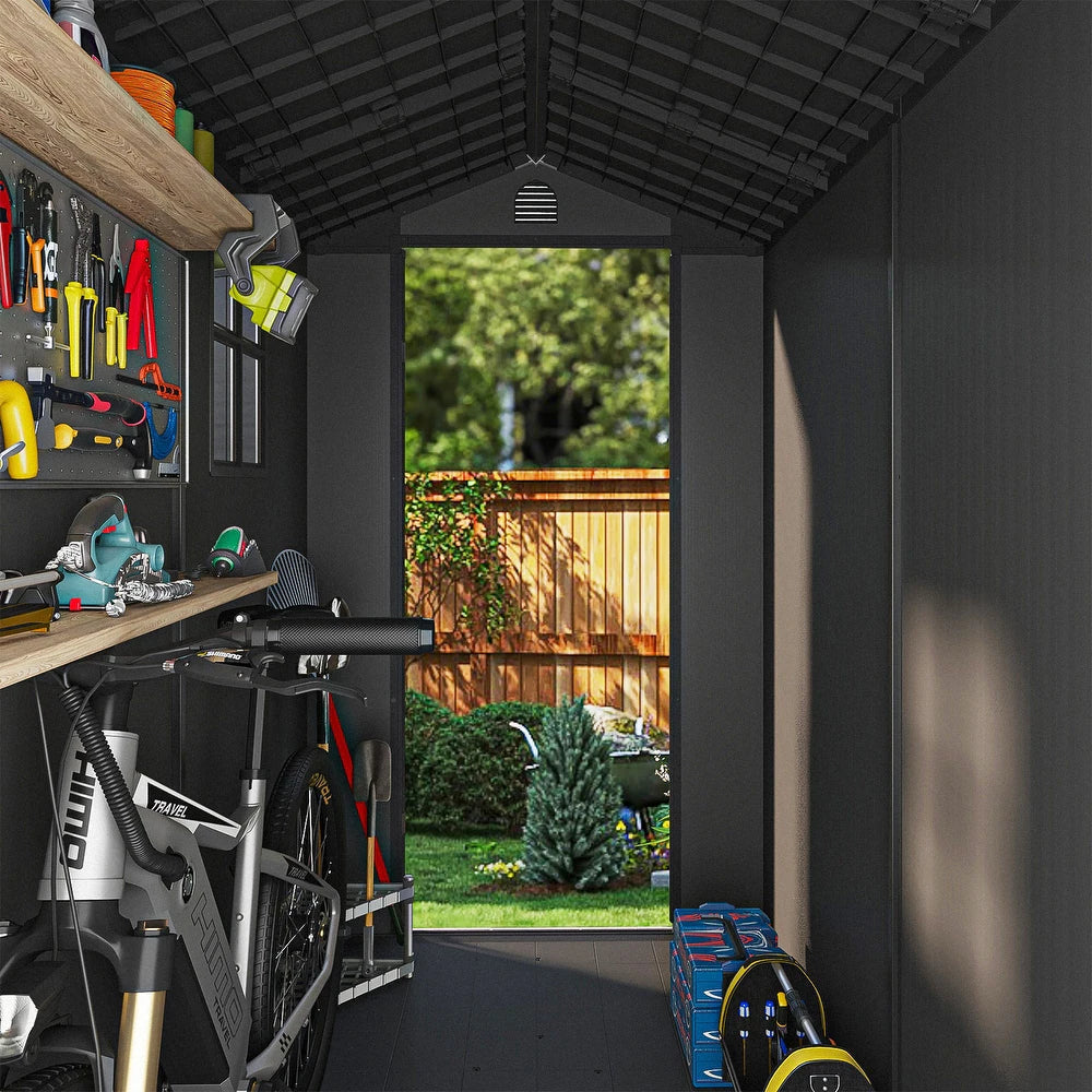Pro Grade 8ft x 10ft Premium Plastic Double Door Garden Shed - Grey Wood Touch Texture